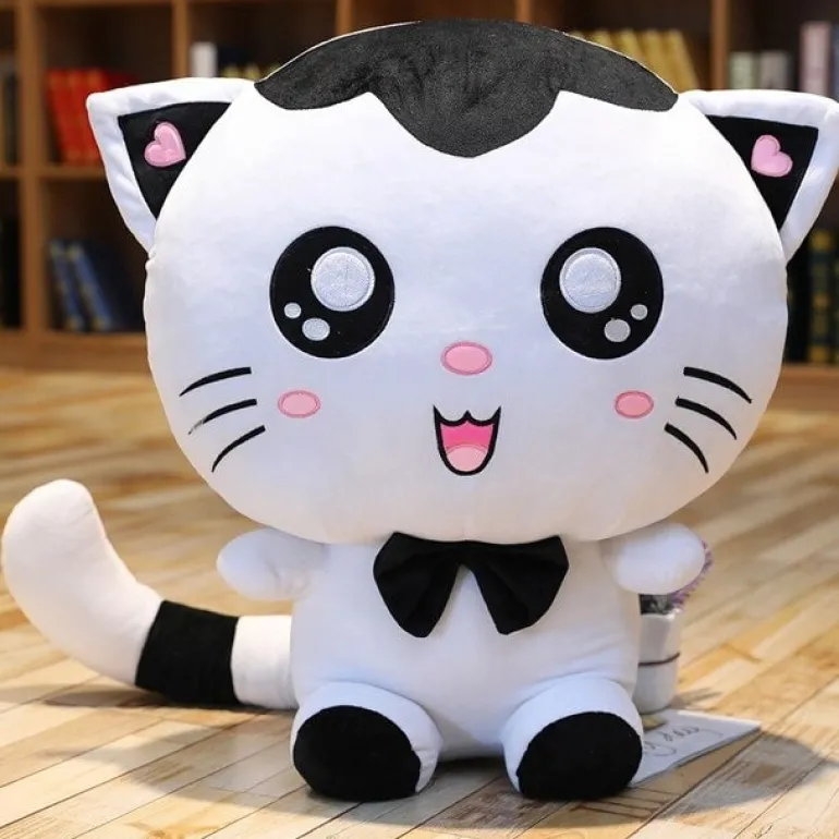 Peluche géante chat noir et blanc
